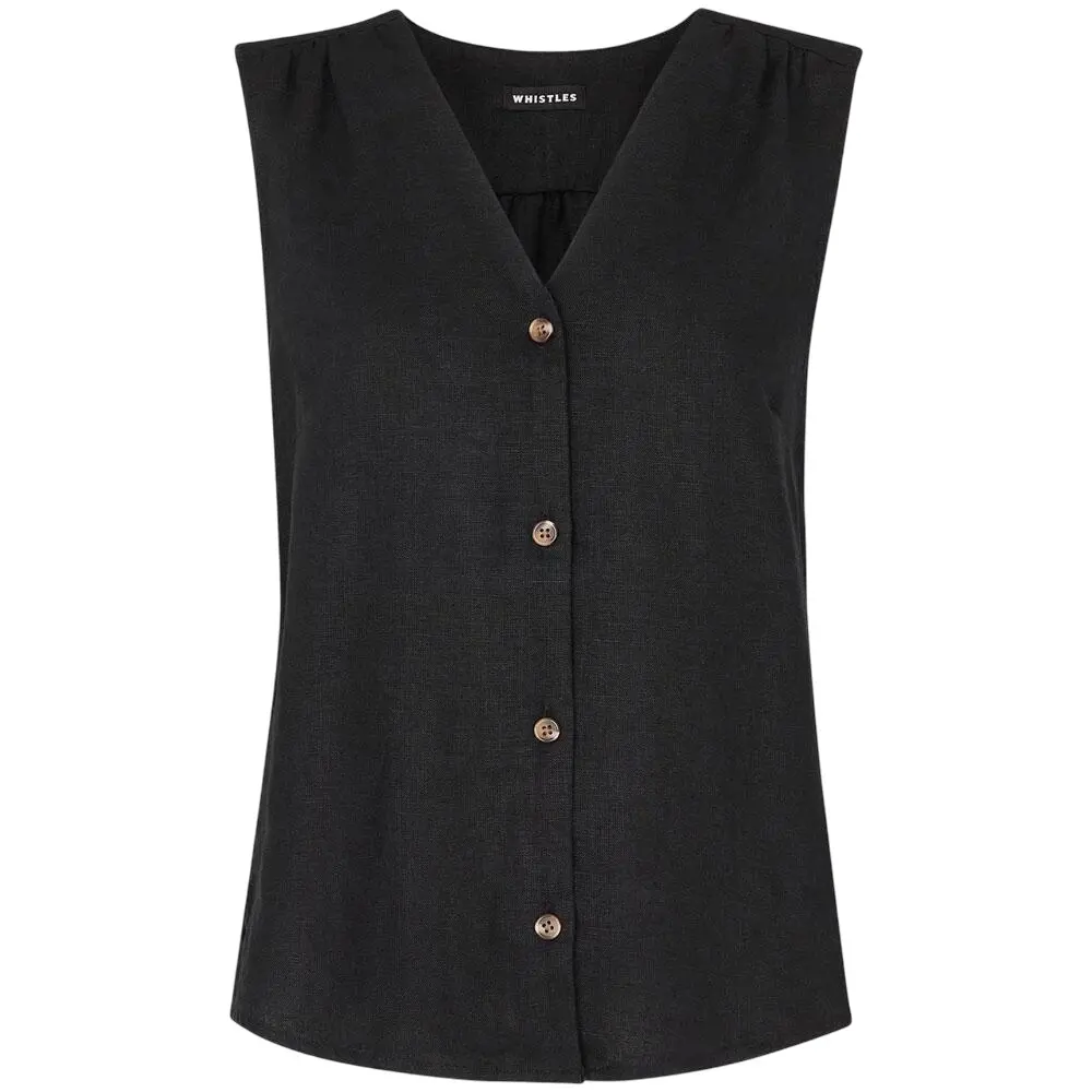 Whistles Black Laura Linen Tank